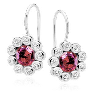 Cercei argint floare cu piatra rosie si tortita DiAmanti Z1420JR_RU-DIA (Argint 925‰ 1,5 g.)